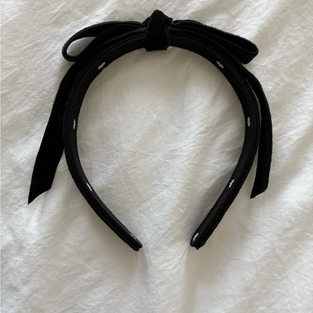 Lele Sadoughi Bardot Jet Black Velvet Ribbon Bow Headband